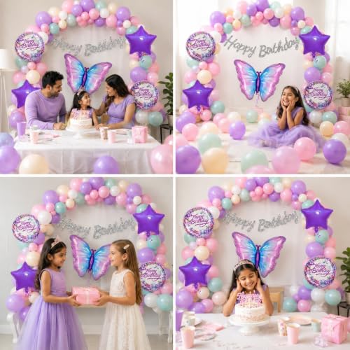 Image of Pastel Butterfly Birthday Decoration Set, 52 Pcs Balloon Kit