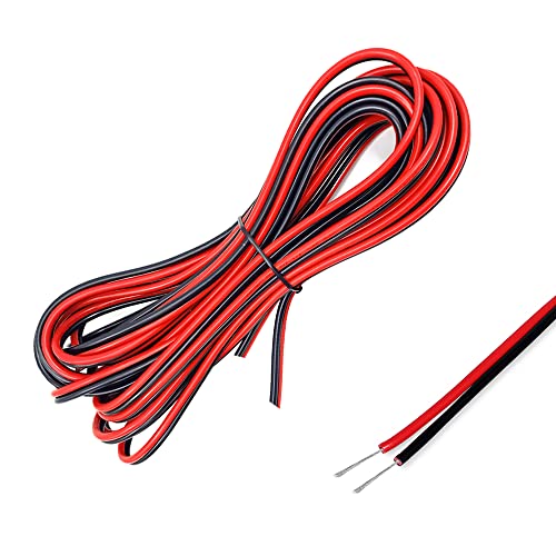 Sixfolo 15M 0.3mm² 22AWG Cable de Alambre Eléctrico Rojo y Negro 2 Conductor Cable de Cobre Estañado Cable de Flexible Extensión Cable de Alambre para Tiras de LED Color Unico y Lámparas