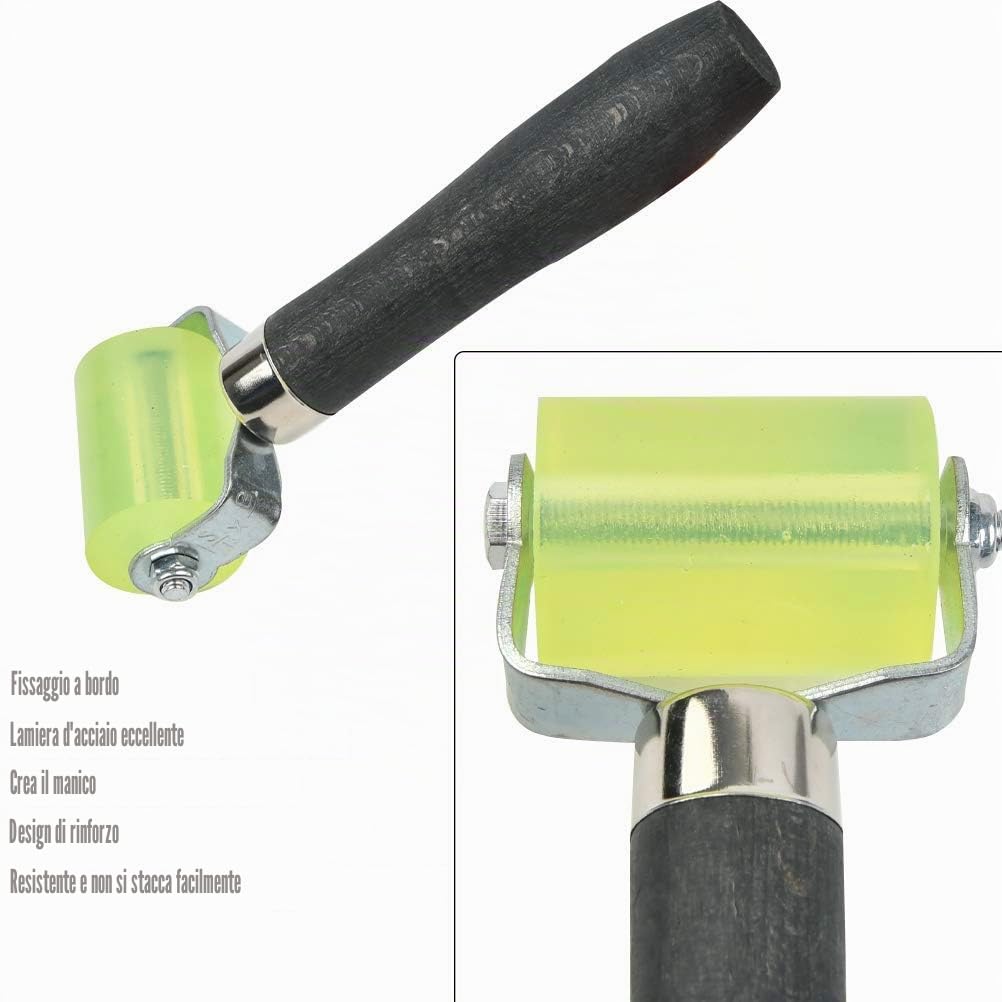 Attrezzo per l’installazione di materiale fonoassorbente, rullo di pressione, rullo di gomma di compattazione riparazione pneumatici Stitcher manico in legno strumento rullo di gomma