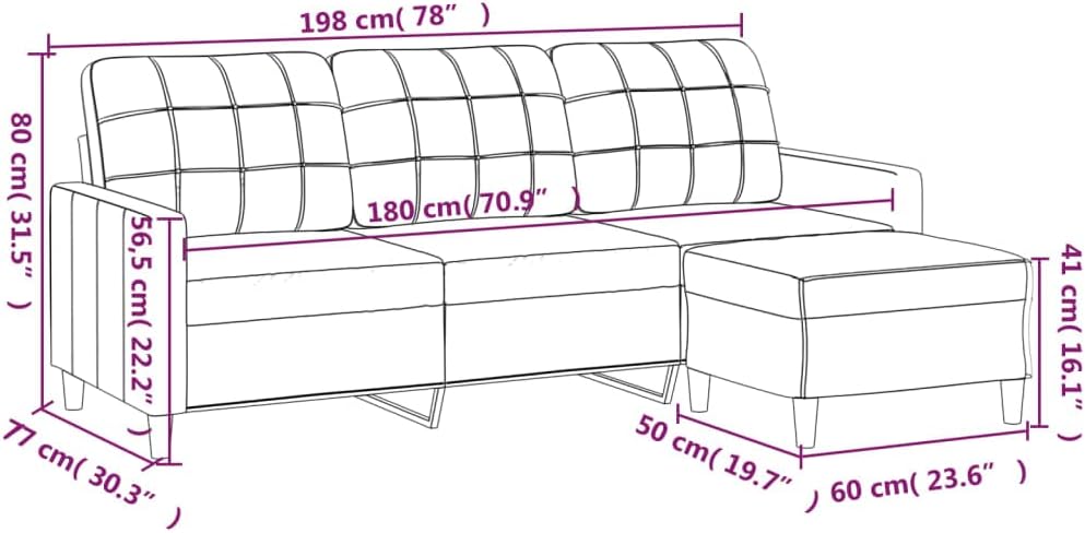 3-Seater Sofa with Footstool Light Grey Living Room Furniture