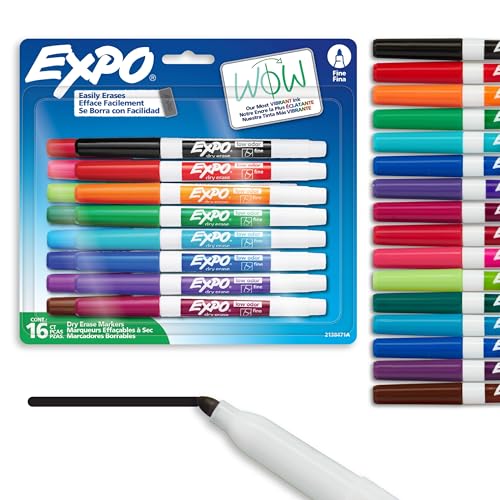 Expo Dry Erase Markers, Whiteboard Markers with Low Odour Ink, Fine Tip, Assorted Vibrant Colours, 16 Count image 8
