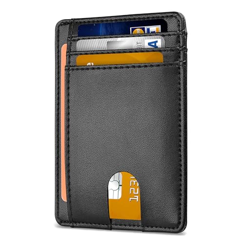 RFID Blocking Slim Leather Wallet - Front Pocket Minimalist Design for Men & Women Cross Plain black