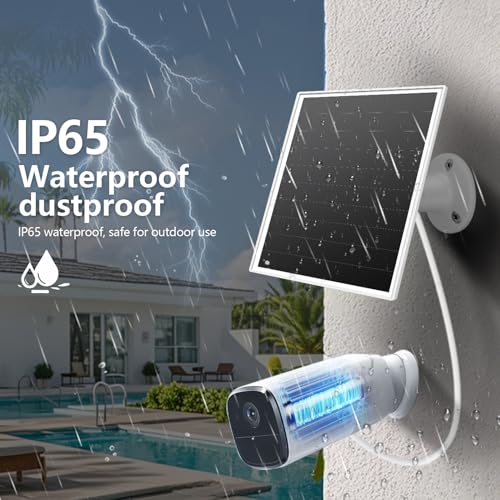 Image of 6W Solar Panel for Outdoor Security Camera with Micro USB & USB - C Port, Solar Panel Charger for Battery Camera, Fits Wyze /Reolink DC 5V Output, IP65 /360 Adjustable, 9.8ft Cable, Fast Charging