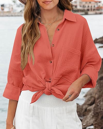 Image of NOLLSOM Casual Shirts for Women Long Sleeve Button Down Blouses Fall 2026 Solid Color Trendy Tops with Pocket