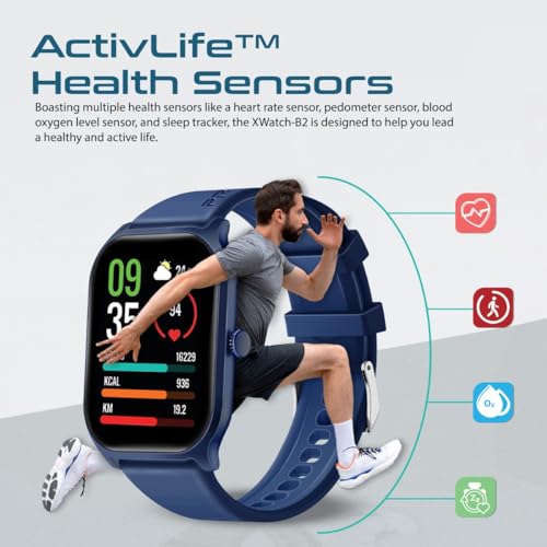 Image of Promate Xwatch-B2 Smartwatch with 2.01 inch Ultra Large Display, BT Calling, 15 Days Battery Life, 123+ Sports Modes, IP67 Water Proof, Smart Notifications, Real-time HR Monitor, 200+ Watch Faces (Blue)