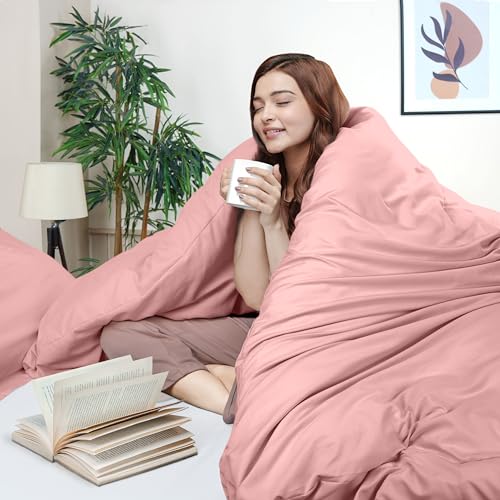 Utopia Bedding Duvet Cover Queen Size - 3 Piece with Zipper Closure - 1 Comforter Cover 90X90 Inches & 2 Pillow Shams 20X26 Inches (Pink) Comforter Not Included