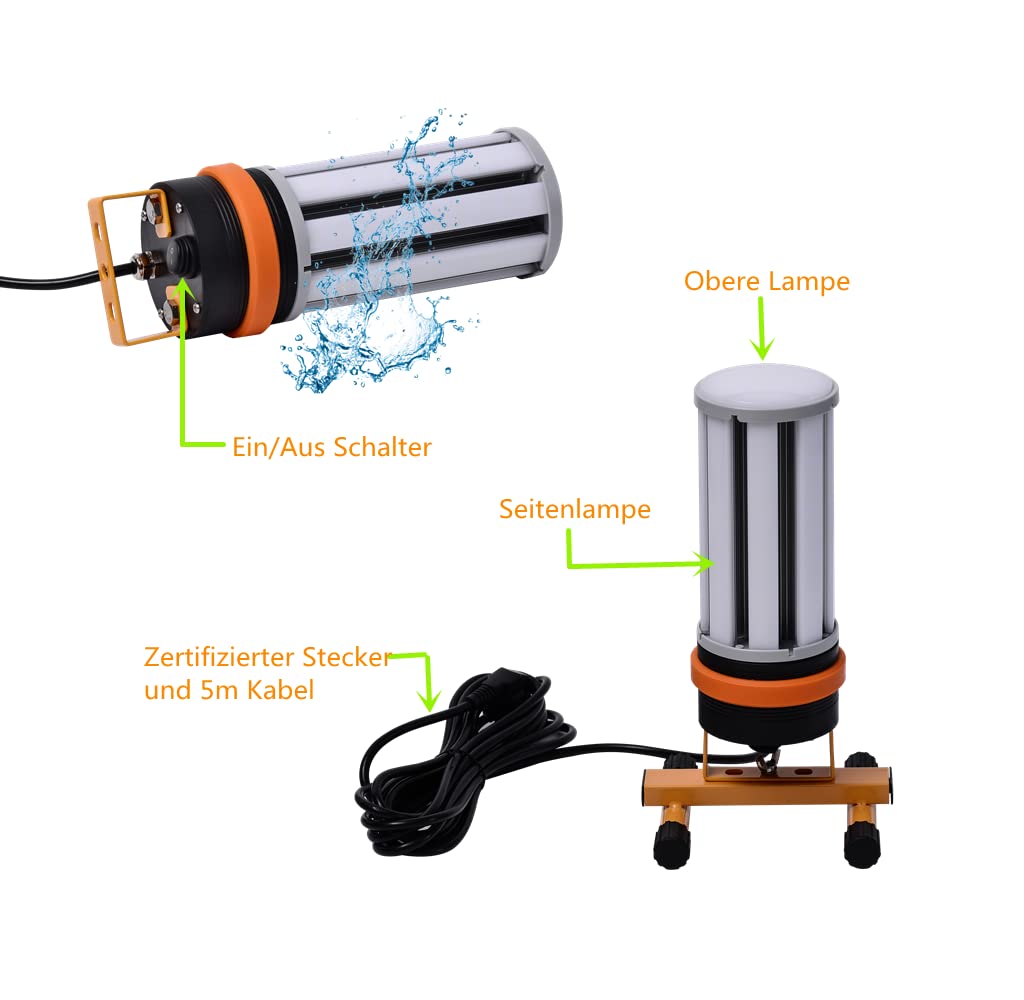 LED Baustrahler 45W Arbeitsscheinwerfer Bauscheinwerfer 5400LM, 360° Beleuchtung, IP64 wasserdicht.