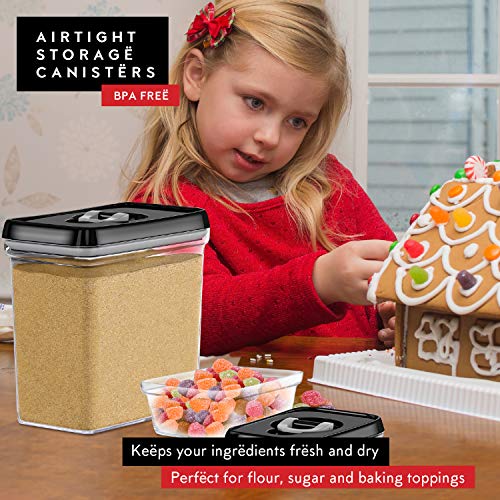 Dwëllza Kitchen Large Airtight Food Storage Containers - Clear Plastic Bulk Food Pantry & Kitchen Storage Containers For Flour, Sugar And Baking Supplies 4 Pcs. Bpa-Free, Keeps Fresh & Dry (Black) #TOP1
