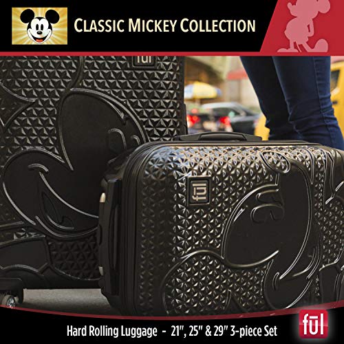 Ful Disney Mickey Mouse 3 Piece Rolling Luggage Set, Hardside Suitcase With Spinner Wheels, 21 Inch, 25 Inch And 29 Inch, Black #TOP7