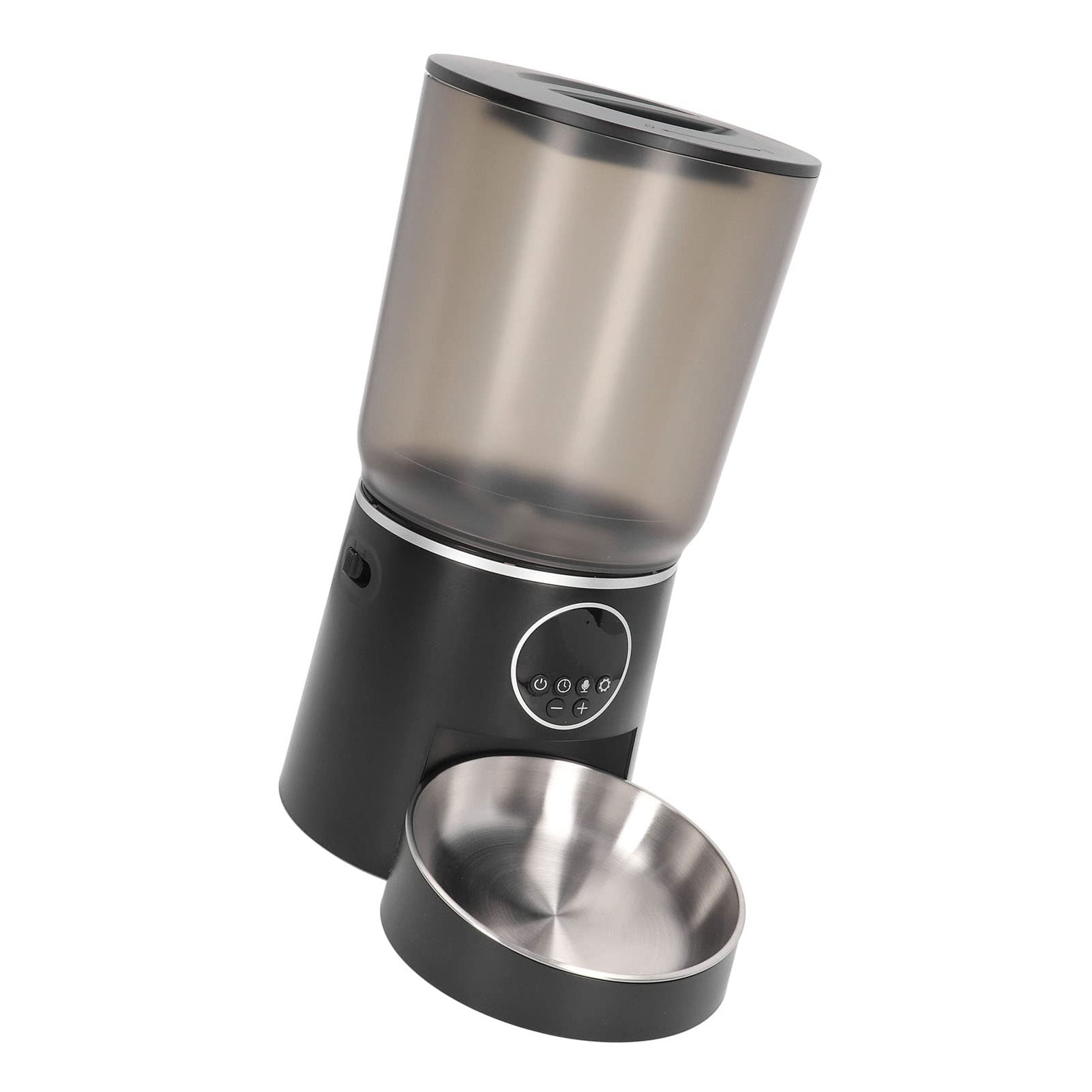 Comederos Automáticos para Mascotas, 5L, Soporte de Doble Potencia, Sincronización Inteligente, ABS, Dispensador de Comida para Perros y Gatos con Tazón de Acero Inoxidable (botón)