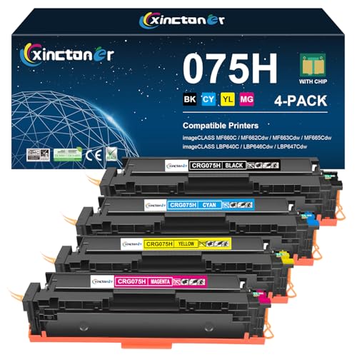 Image of 075H Toner Cartridge Replacement for Canon 075H Toner 075 075H High Yield Work for Canon Color imageCLASS MF662Cdw MF663Cdw MF665Cdw LBP646Cdw LBP647Cdw LBP640 MF660 Printer (4 Pack)