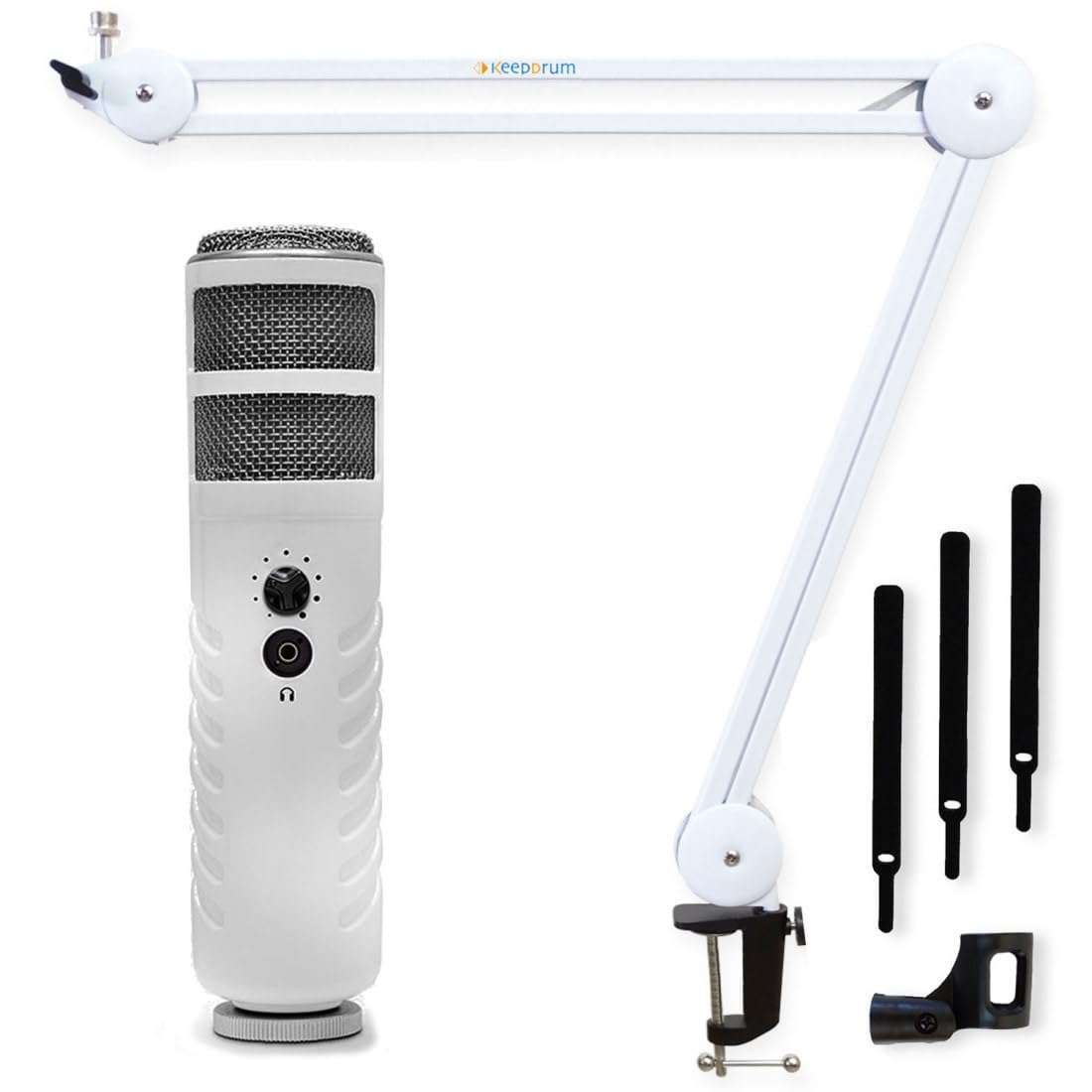 Rode Podcaster - Microfono USB + Keepdrum MS138, braccio articolato, colore: Bianco