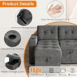 Sofa Bed, 84 Inch Sleeper Sofa with Pull Out Bed and Charging Ports, L Shaped Couches for Living Room with 2 Storage Armrests and 2 Cup Holders, Dark Grey