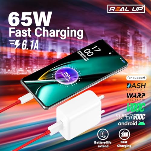 Image of 65W VOOC Charger | Dual Port USB + Type-C Mobile Charging Adapter | Compact & Travel-Friendly Design