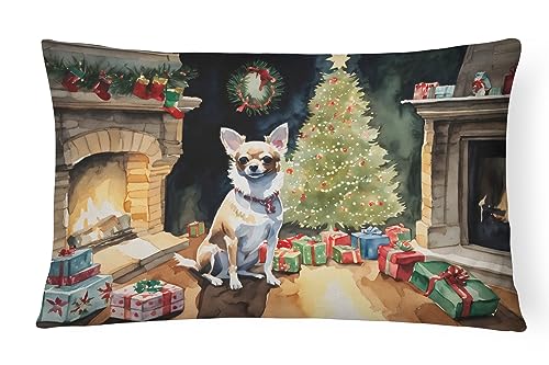 Caroline's Treasures DAC1321PW1216 Chihuahua Christmas Fabric Decorative Pillow Machine Washable, Indoor Outdoor Decorative Pillow for Couch, Bed or Patio, 12HX16W