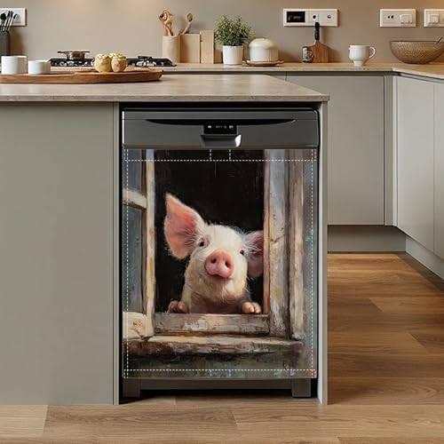 Cute Pig Dishwasher Magnet Cover,Front Dishwasher Cover Decoration Reusable Decorative Magnetic Cover for Home Kitcen Appliance 23x26 Inch