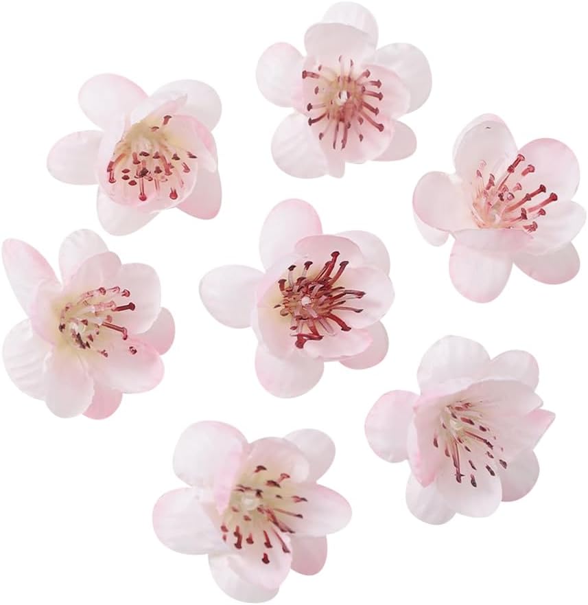 50 Pcs 4 cm Small Cherry Blossom Flower Heads Artificial Silk Plum Blossom Flowers Faux Spring Flower Heads Fake Wreath Making Flowers Petals Floral Wedding Party Decorations for Home Room Pink