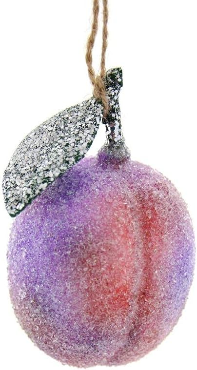 Sugared Sugar Plum on Branch Faux Food Fruit Glass Christmas Ornament