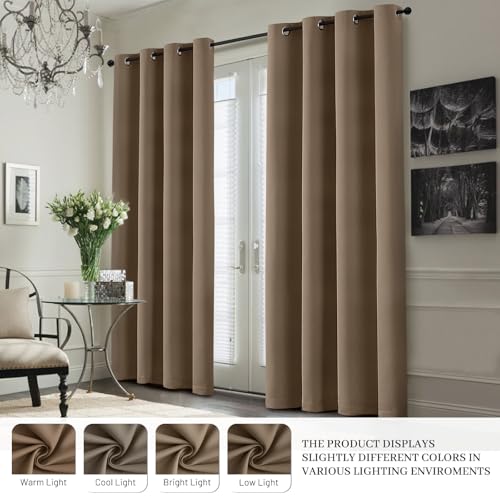 Image of Yakamok Khaki Blackout Curtains 63 Inches Long for Bedroom 50 inch Wide 2 Panel | Blackout Curtain Panels for Bedroom, 2 Thick Layers Grommet Top Thermal Insulated Drapes with White Back for Living Room