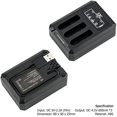 JJC USB Triple Battery Charger for Ricoh GRIIIx, GRIII, WG-6, Olympus Tough TG-6, TG-5, TG-4, TG-3, TG-2, TG-1, Stylus X-Z2 iHS, SP-100 Cameras for Ricoh DB-110, Olympus LI-90B Battery