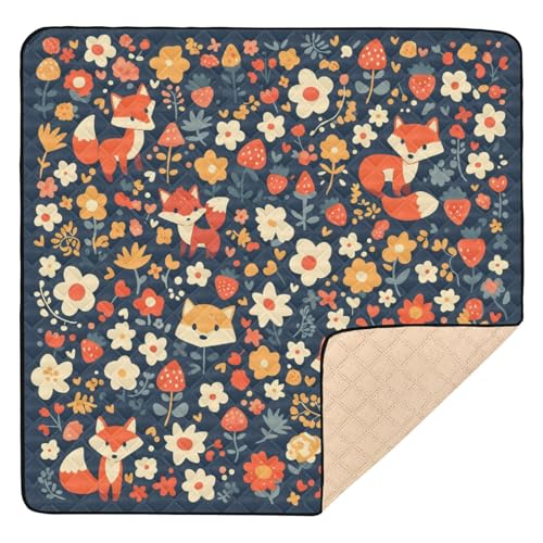Kigai Fox Flowers Baby Play Mat for Floor and Playpen 50x50 inch Non-Slip Baby Activity Playmat Waterproof Foldable Crawling Mat for Infants Toddlers