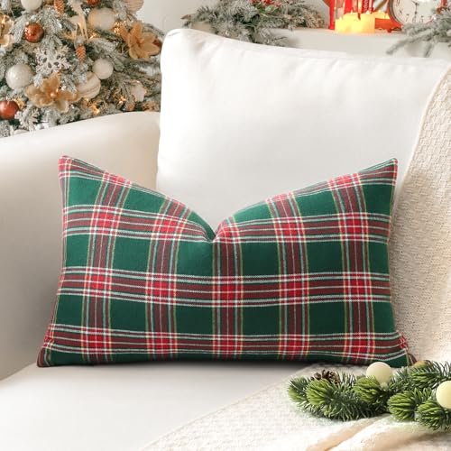 Sungeek 1 Stück Weihnachten Schottisches Karo Kissenbezug, Plaid...