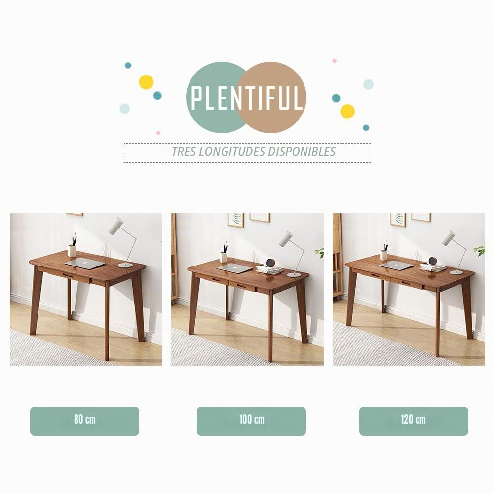 IOTXY Mesa de Escritorio Pequeña de Madera con Cajones - Mesa para Ordenador para el Hogar, Nogal, 100 cm