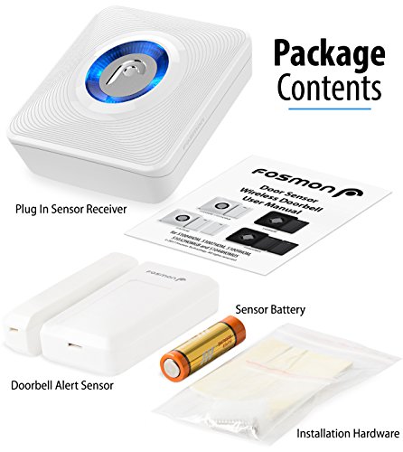 Fosmon Wavelink Door Chime Wireless Door Alarm Sensor (500 Feet Range, 58 Tunes, 5 Volume Levels & Led Indicators) Door Open Chime For Home/Business/Office/Store (1 Receiver + 1 Sensor) 51004Hom #TOP7
