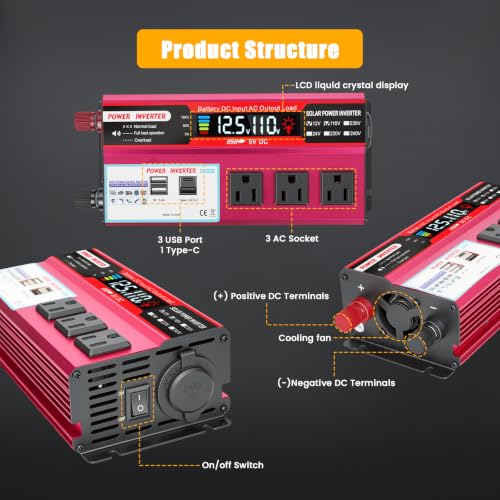 1000W Peak Power Inverter, Car Inverter with 3 AC, 3 USB,1 Type-c Port - Image 2
