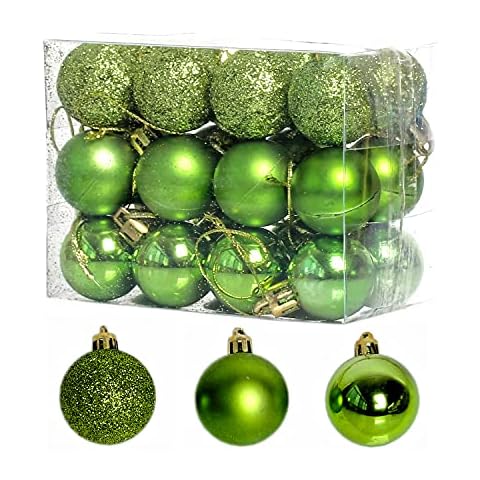 Christmas Balls, Christmas Day Ornaments,24 Pcs Shatterproof Christmas Ball Hanging Ball for Xmas Tree Party Decoration Frosted Christmas Ball, Matte, Shiny Christmas Ball (Green, 1.18"(30mm)) Cover
