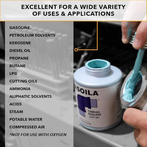 Image of Gasoila Soft-Set Pipe Thread Sealant - Non-Hardening Paste for Metal & Plastic, 1 /4 Pint with Brush Cap - Reliable Leak Prevention, Drip-Resistant, Temp Range -100 to 600F (Pack of 6)