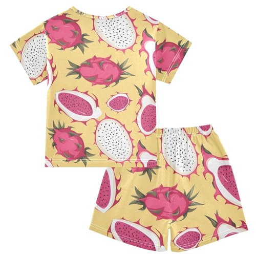 ALAZA Dragon Fruit Yellow Pajamas Short Sleeve 2 Piece Sleepwear Top and Bottom Pajama Set Unisex2