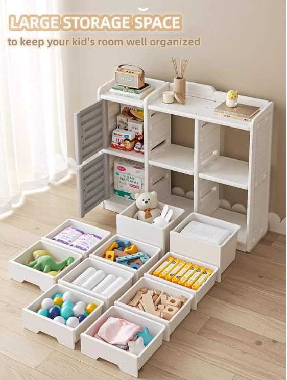 Miniatura 5 de Organizadores de juguetes para niños y almacenamiento con cajones extraíbles, gabinete abierto, estantería multiusos para organizar juguetes para