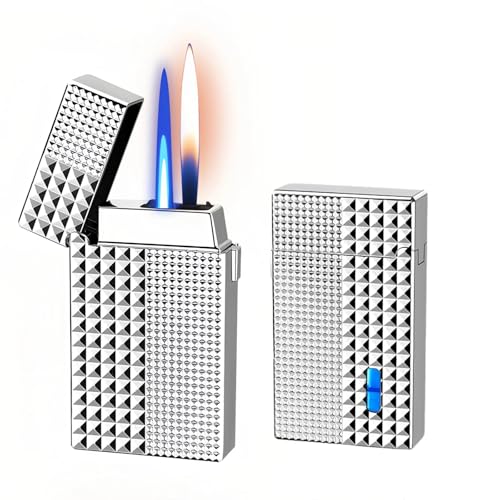 NINSI Smart Butane Torch Lighter - 4 Ignition Modes (Voice Activated, Gravity Sensor, Airflow, Tap), Dual Flame Refillable Lighters with Windproof Straight Flame & Soft Flame (Fuel Not Included)