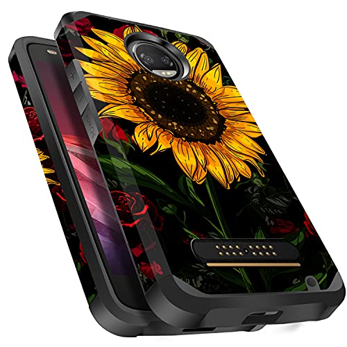 Moto Z2 Force Case Shockproof, Miss Arts Slim Anti-Scratch Protective Kit with [Drop Protection] Heavy Duty Dual Layer Hybrid Sturdy Armor Cover Case for Moto Z2 Force (2017) -Rose Flower Sunflower
