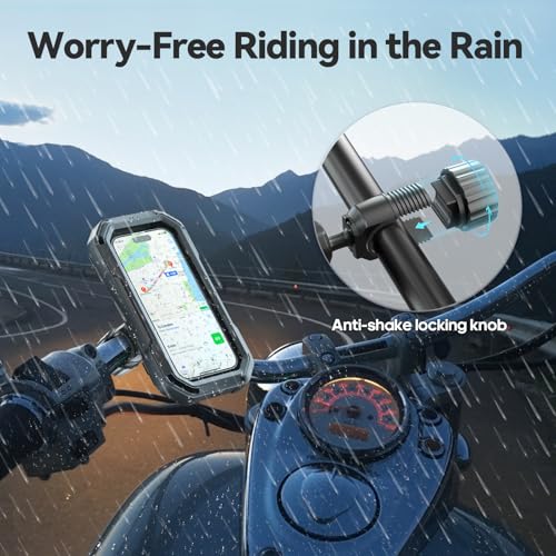 Image of KDD Waterproof Bike Phone Holder - 360 Rotation Motorcycle Phone Mount, Fully Enclosed Touch Sensitive Design, Bicycle Phone Clamp Compatible with iPhone 16 Pro Max /15 /14 /13 /12,4-6.7 inch Phones
