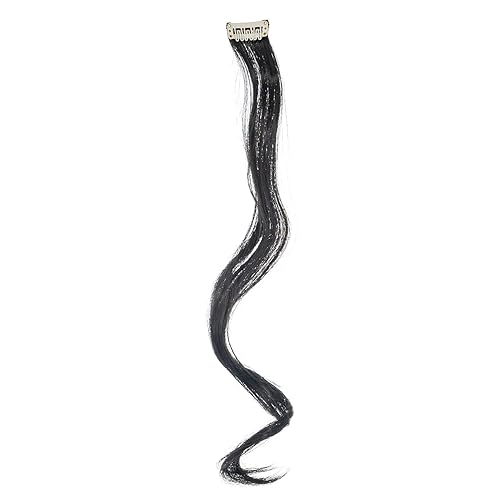 Miniatura 5 de SWACC Extensiones de cabello sintético con clip, de un color, rizado, ondulado, para fiesta, color negro, 12 piezas