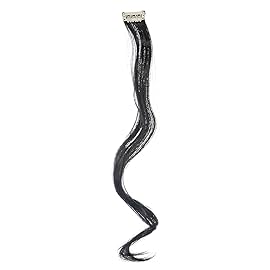 SWACC 12 Pcs Curly Wavy One Color Party Highlights Clip on in Hair Extensions Colored Hair Streak Synthetic Hairpieces (Black-1B)