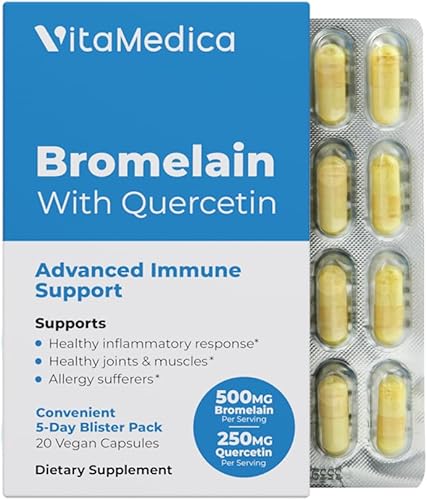 VitaMedica Suplemento de bromelina y quercetina - 500 mg de bromelina 250 mg de quercetina - 2400 GDU para inmunidad, apoyo articular, inflamación y