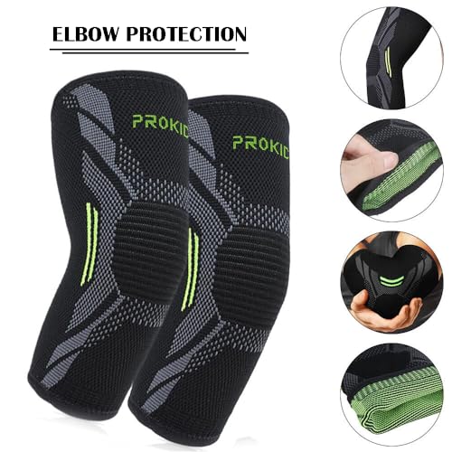Image of Prokick Powerflex Compression Elbow Support for Sports & GYM | Suitable for Both Men and Women (M, Black /Green)