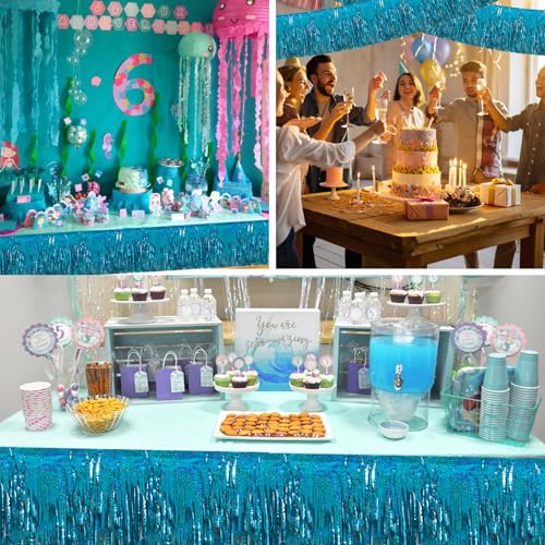 Image of BEISHIDA 3 Packs Metallic Foil Fringe Garland Laser Lake Blue Wall Hanging Tinsel Fringe Banners for Car Floats Bridal Shower Wedding Birthday Easter Graduation Holiday Party Decoration(30 Feet)