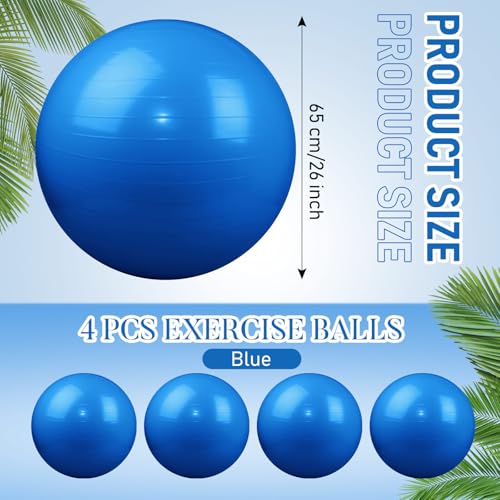Image of Leyndo 4 Pcs 26 Inch Yoga Exercise Ball Pilates Pregnancy Birthing Fitness Ball with Quick Pump Anti Burst for Improved Posture, Balance, Yoga, Pilates, Training
