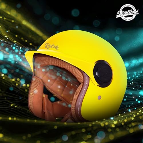 Image of Steelbird SBH 65 Retro 3.0 DOT and ISI Certified Open Face Helmet for Men and Women (Large 600 MM,Glossy Yellow)