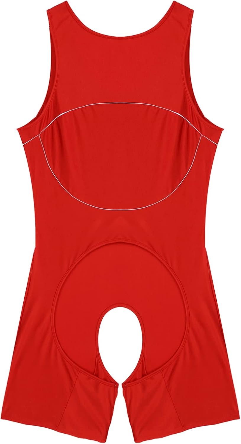 Agoky Men's Athletic Supporters Modal Wrestling Boxers Jumpsuit Basic Leotard Crotchless Underwear