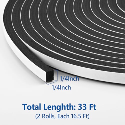 Image of Self Adhesive Foam Tape Weatherstrip 1 /4In x 1 /4In x 33Ft High Density Foam Insulation Strips Foam Seal Weather Stripping with Strong Adhesive for Door and Window Sound Isolation Soundproofing