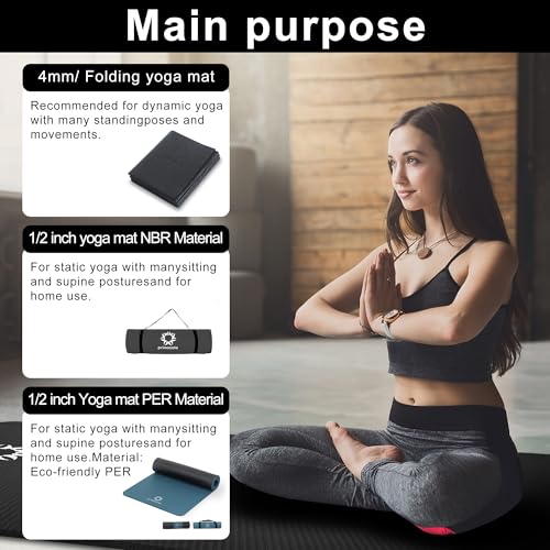 Image of Primasole Thick Yoga Mat, 1 /2-Inch Extra Thick NBR Mat with Enhanced Stability - Textured Design, Lightweight Mat with Carrying Strap & Case for Yoga, Pilates, Gym & Home Use (Multiple Colors)