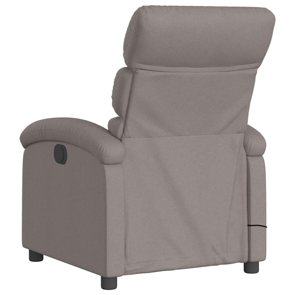 Massagesessel elektrisch mit 6-Punkt-Vibrationsmassage Taupe Stoff, verstellbare Rückenlehne und Fußstütze, bequemer Polsterstuhl mit Holz Metall Gestell, ideal für Wohnzimmer, Büro