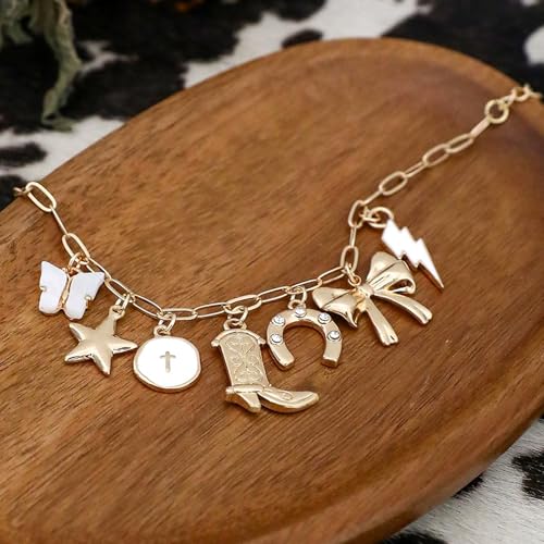 Long tiantian Gold Charm Bracelet Western Bracelet for Women Gold Cowgirl Bracelets Boho Bracelets for Women Country Concert Outfit Boho Dress3