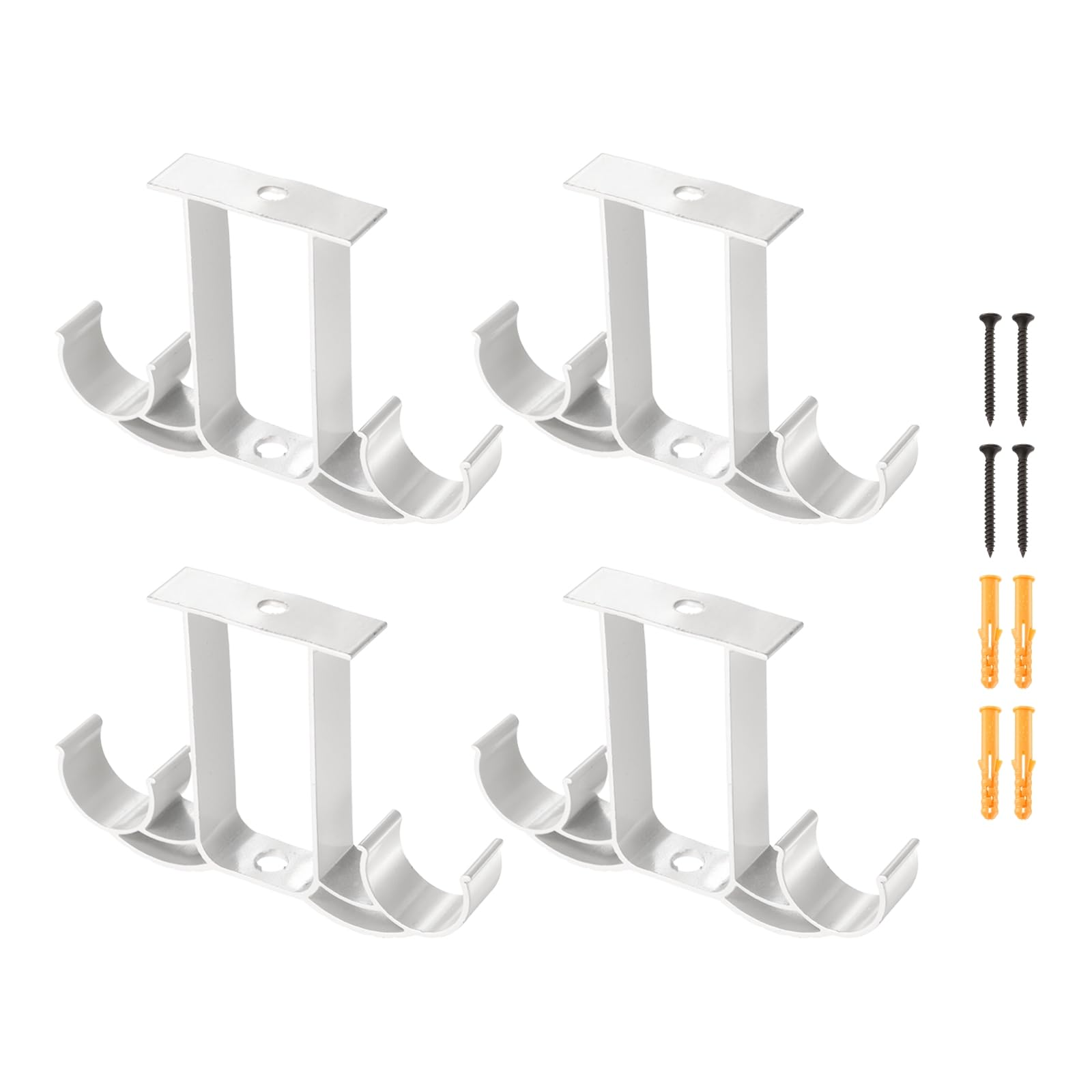 sourcing map 4 soportes para barra de cortina de techo, soporte doble de 115 mm para barra de cortina de 1 pulgada, ganchos para barras de cortina, soporte de pared con tornillos, color blanco