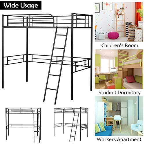 Giantex Metal Twin Loft Bed Frame, Heavy Duty Twin Loft Bed With Stairs & Full-Length Guardrail, Space-Saving Loft Bed For Kids Junior Adults, No Box Spring Needed, Black #TOP6